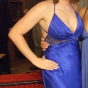 Blue beaded formal gown